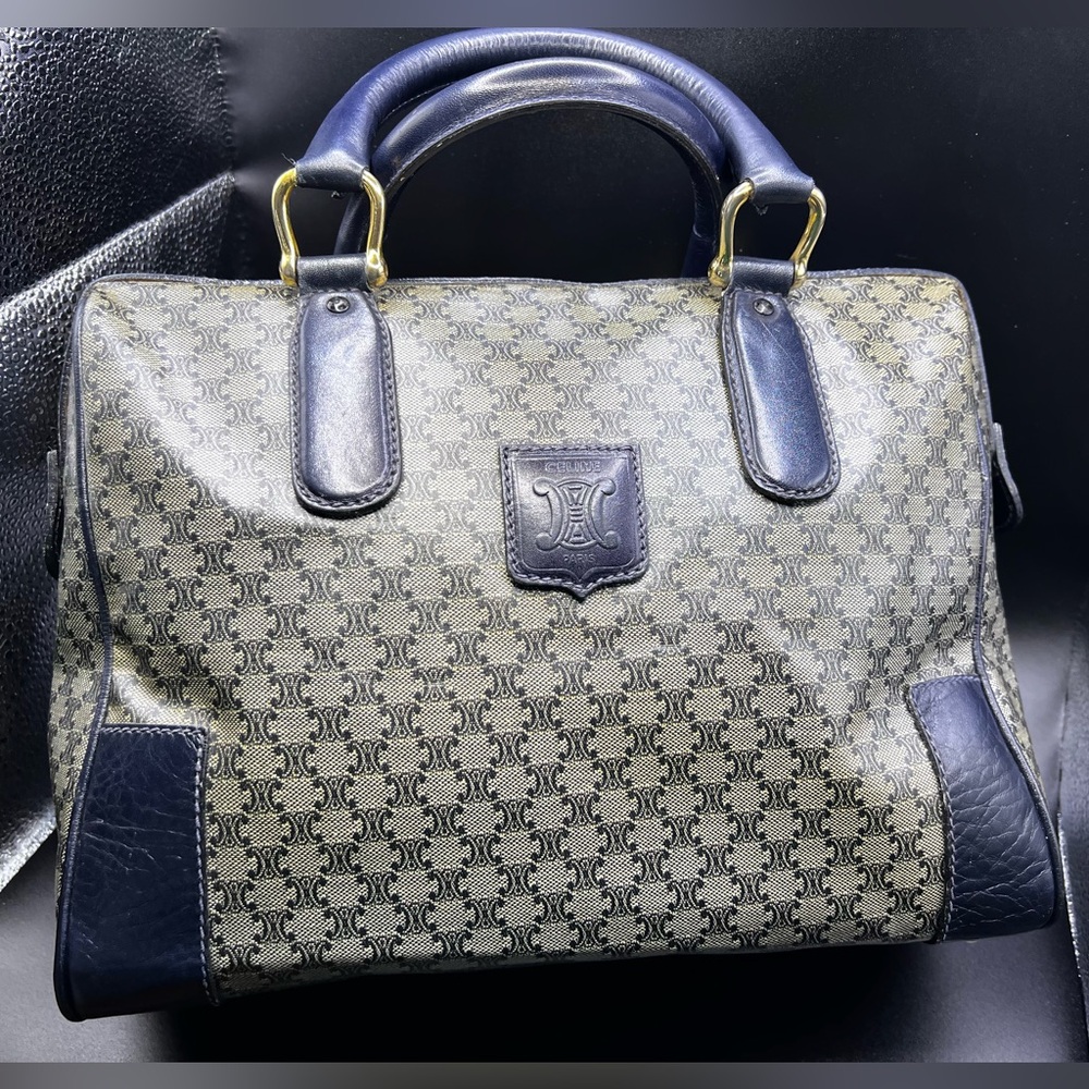 CELINE Macadam Boston Tote Bag M03 Navy Tan Cream PVC Leather - COA INCLUDED! 👜